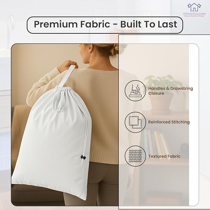 LFH Home Cotton Canvas Large Laundry Bag with Handle, Heavy Duty Drawstring Closure Washable Laundry Bags, School Travel, Home, Hotel, College Dorm, Organizer Sack, Toy Clothes 28x40 (Pack of 4)-White
