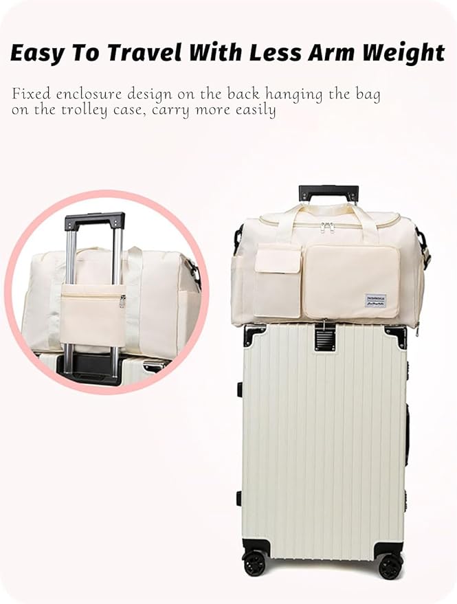 Multipurpose 20L Foldable Duffel Bag Gym Yoga Bag Carry-On Shopping Sack Travel Organizer Cabin Bag Sundry Package Wet&Dry Compartment (Gery)
