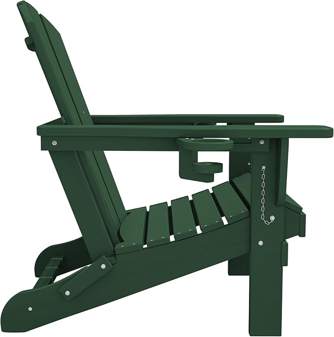 SERWALL Adirondack Chair with Cup Holders - Composite Adirondack Chairs Set of 2 HDPE Outdoor Chairs All Weather Use- Green