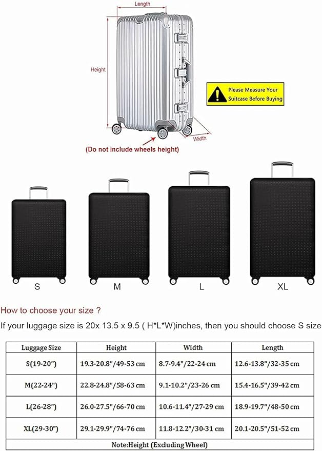 Luggage Cover, Protective Washable Suitcase Cover - Travel Elastic Spandex Suitcase Protector Fits 19 to 20 Inch Black
