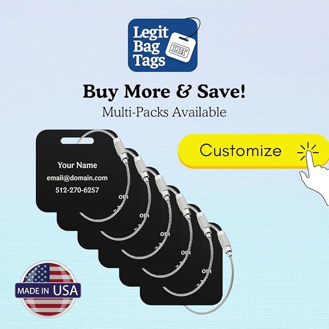 Custom Luggage Tags (3 or 6 Pack) - Personalized Unique Suitcase & Backpack Travel, Durable, Waterproof & Heavy Duty (Dark Green)