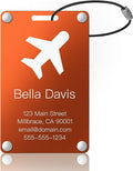 Personalized Luggage Tags: Custom Metal Luggage Tags for Suitcases, Backpacks and Bags with Your Personalized Text (Orange)