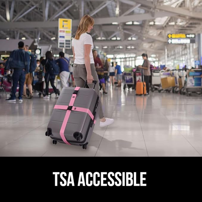 GORILLA GRIP Heavy Duty 8 Pack Adjustable Luggage Straps for Suitcases, Easy to Identify Travel Belt Connector Holds Suitcase Together, Extends Life of Bag, Strap Connects Two Bags, Accessories Pink