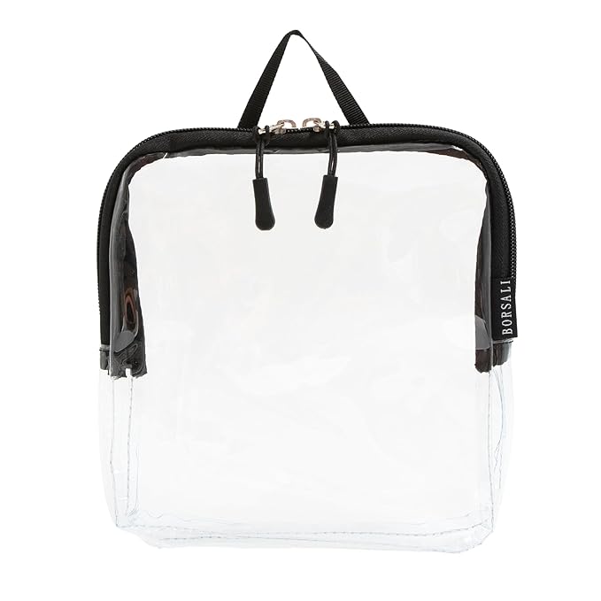BORSALI TSA-Approved Quart-Sized Bag for Carry-On Travel - One (1) Quart Clear Toiletries, Cosmetic and 3-1-1 Liquids Toiletry Bag - Black With Handle