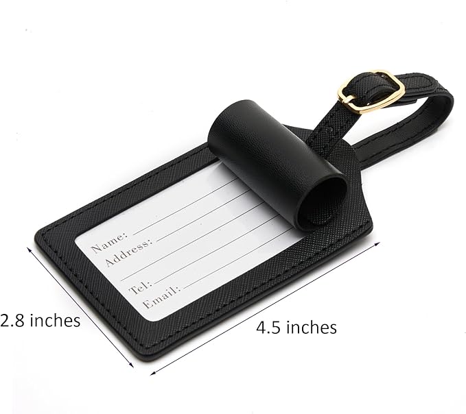 Luggage Tag PU Leather for Suitcase Baggage Handbag Travel Bag Label Suitcase Tag Label Tag w. Name Card & Privacy Cover (N)