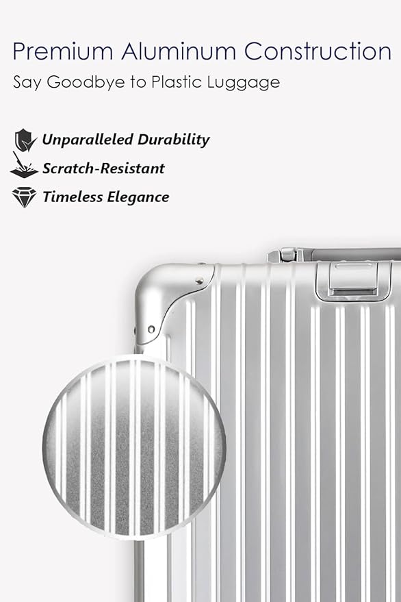 HotWay 24 Inch All Aluminum Checked In Luggage with Wheels, Hard Shell Zipperless Suitcase with TSA Locks, Silver Travel Luggage (22x14x9 Airline Approved)