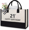 TOPDesign Embroidery Canvas Tote Bag for Women, 21st Birthday Gifts for Her, Friend, Daughter, Girl, Teens, Niece, Granddaughter, Turning 21 Years Old Present, Personalized Bag for Beach, Holiday