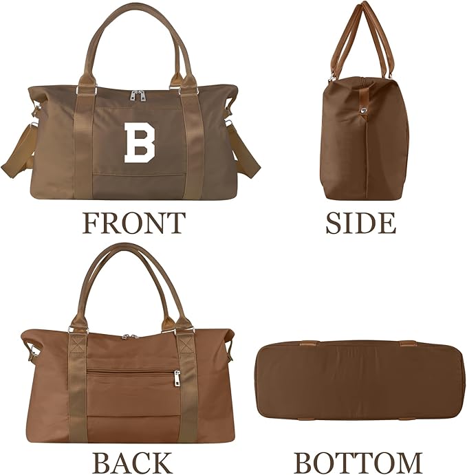 Birthday Graduation Gifts for Daughter,Initial Travel Duffel Bag Sports Gym Bag for Girls Teen Kids Birthday Gifts,Personalized Weekender Bag Carry On Tote Bags Cute Overnight Bag for Women(Brown, B)