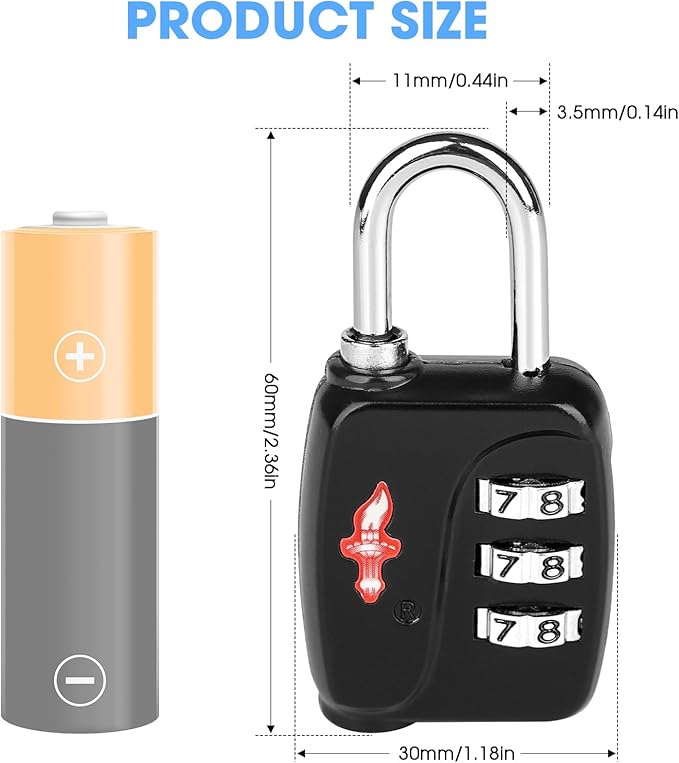 TSA Locks 2-Pack - Easy-to-Remind Combo Locks for Kids & Seniors, Zinc Alloy Travel Locks for Luggage, Gym Lockers, School Backpacks, TSA Approved (54g Ultra Lightweight, 2.36in Compact)