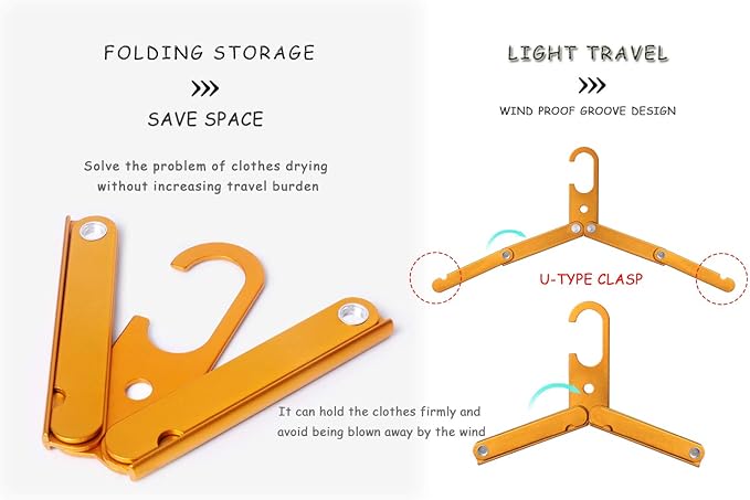 Hikeman Travel Hangers Metal Heavy Duty Folding Hangers for Wet Clothes Portable Space Saving Travel Accessories for Camping Cruise Hotel (3, Green)