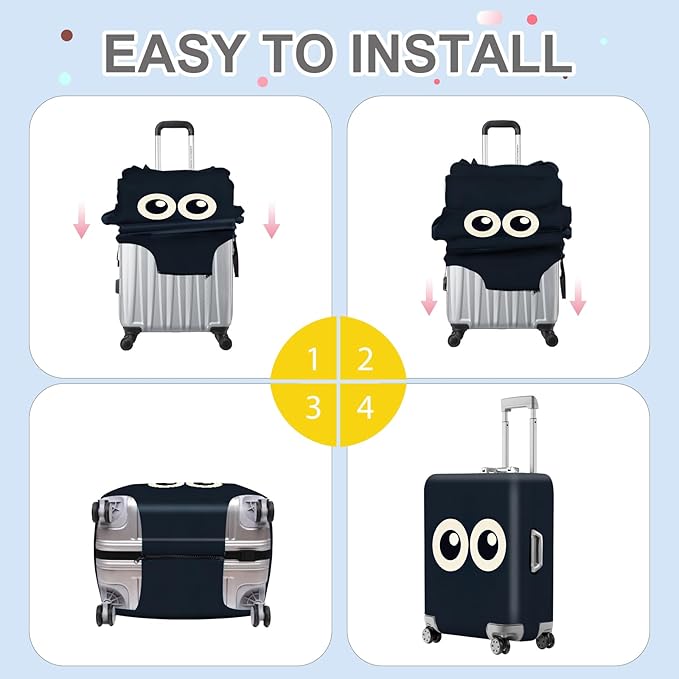ANNA QUEEN Navy Blue Cartoon Eyes Luggage Cover, Funny Suitcase Protector for 24-26 Inch Luggage, Stretchable & Washable Travel Cover, Cute, Durable & Easy to Spot