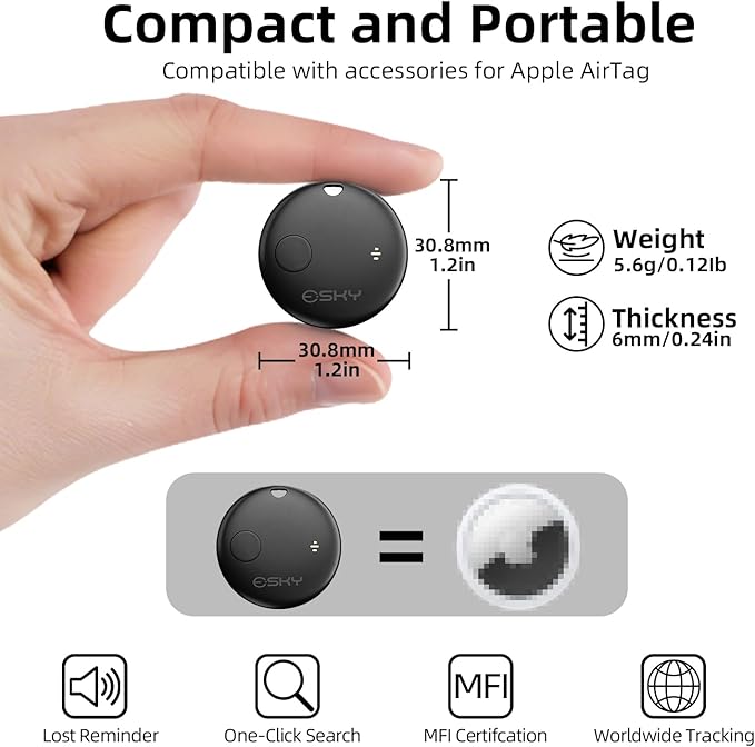 Esky Bluetooth Tracker Tag-4 Pack, Smart Luggage Tracker Compatible with Apple Find My APP (Only for iOS, Not for Android), Key Finder and Item Locator for Luggage, Backpack, Suitcases, Pets, Wallet