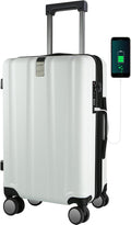 KROSER Hardside Expandable Carry On Luggage with Spinner Wheels & Built-in TSA Lock, Durable Suitcase Rolling Luggage with USB Port, Carry-On 20-Inch, White