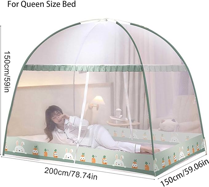 Pop-Up Mosquito Net Tent for Beds Portable Folding Canopy with Net Bottom, Fits Twin to King Size 79x71x59inch, Easy Install Wash for Baby Adults, Indoor Outdoor Use (Navy Blue-Queen Bed)