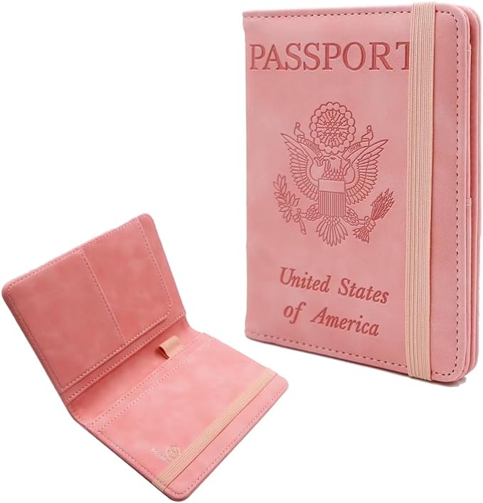 Melsbrinna Premium Leather Passport Holder Covers Case, Waterproof Rfid Blocking Travel Wallet Passport Holder with Pen Holder, Cute Passport Book for Women/Men