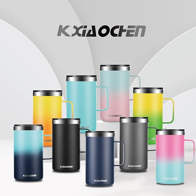 KXIAOCHEN 20oz Insulated Coffee Mug with Lid, Stainless Steel Coffee Cup, Double Wall Vacuum Coffee Tumbler with Handle, Premium Thermal Travel Coffee Mug (Glitter Black)