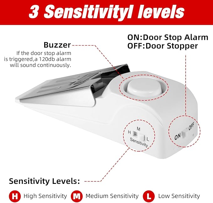 Portable Door Stop Alarm and Traveling Hotel Door Lock, No Installation Required, Provides Double Security for Home, Hotel and Traveling (2 Door Lock + 3 Door Stop)