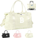 Initial Travel Duffel Bag Sports Gym Bag for Kids Teen Birthday Gifts,Beige Personalized Weekender Bag Carry On Dance Bags for Women Men,Waterproof Monogram Overnight Bag with Trolley Sleeve(Letter B)