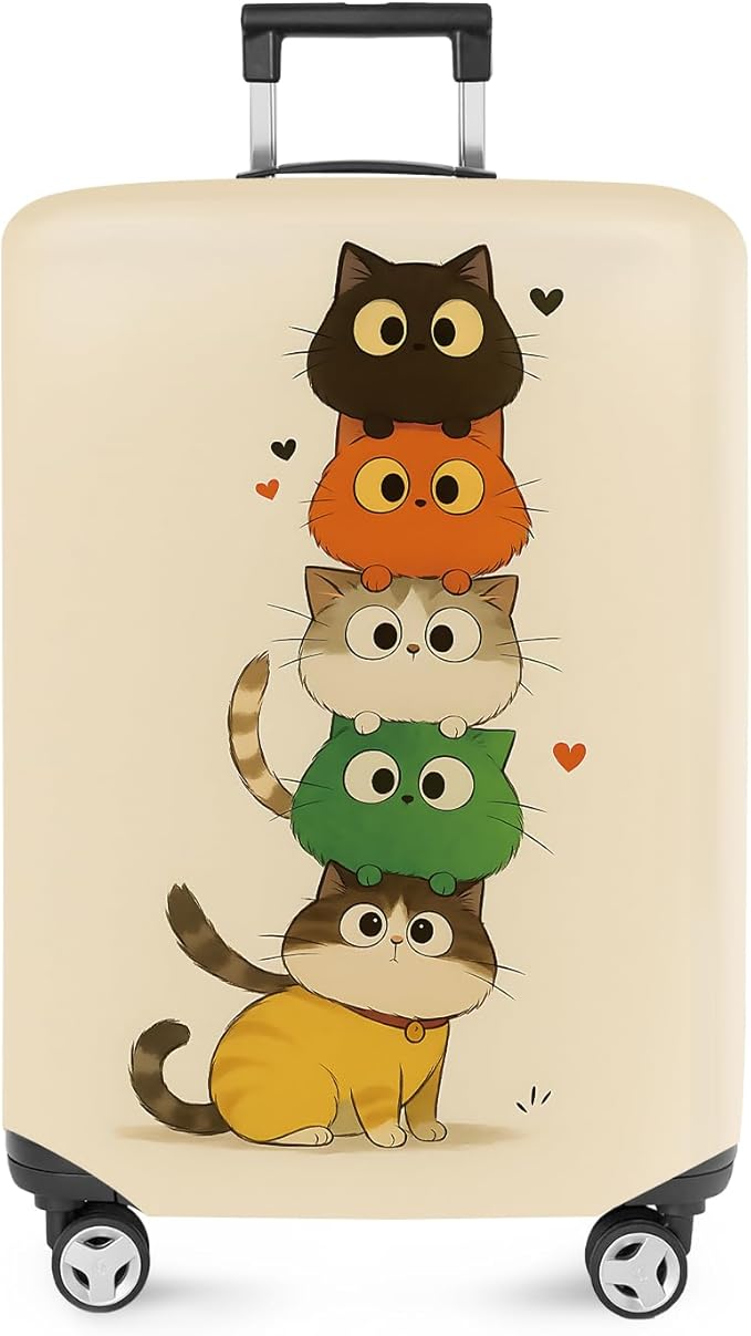 ANNA QUEEN Stacked Cute Cats Luggage Cover, Fun Cat Pile Design, Stretchable, Washable Travel Protector for 32-34 Inch Suitcases