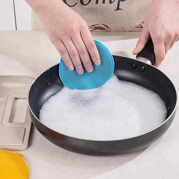 CARTINTS Small Collapsible Bowl Silicone Food Storage Containers Collapsible Camping Bowl for Travel Camping Hiking with Airtight Plastic Lids and 2Pack Silicone Dish Sponges- Blue, 500ml