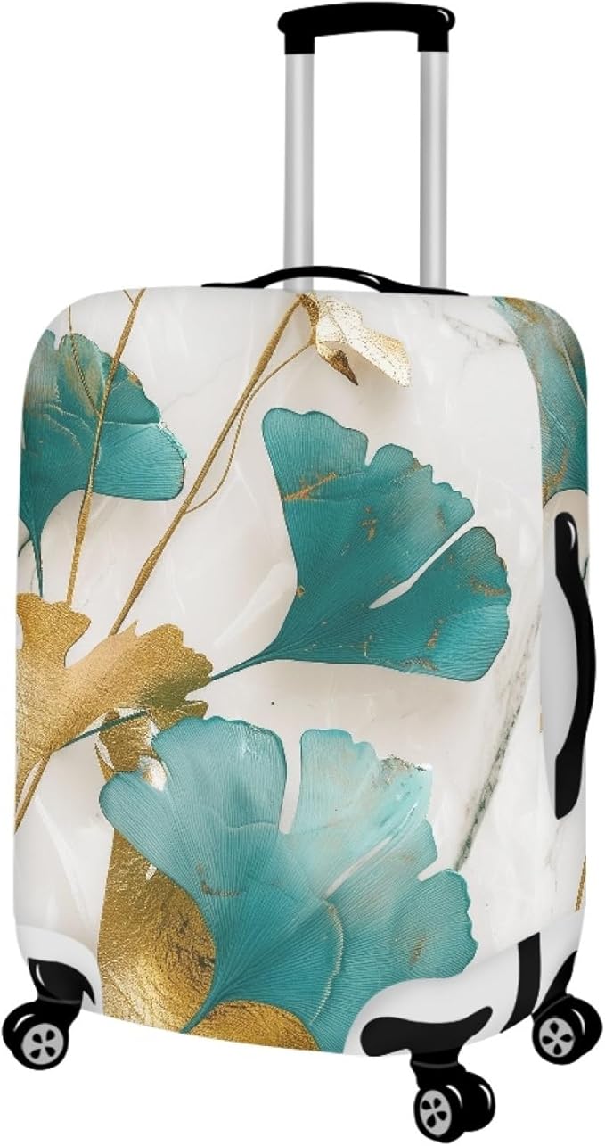 Gold Ginkgo Biloba Leaf Travel Luggage Cover Elastic Baggage Protector for Women Girls,Fits 18-21 Inch Washable Suitcase Covers