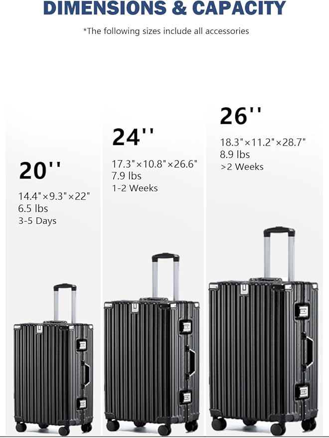 HotWay 20 Inch Aluminum Frame Carry On Luggage with Spinner Wheels, PC Hard Shell Suitcase with Cup Holder, Zipperless Luggage for Business Travel, Black