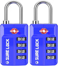 SURE LOCK TSA Approved 4-Digit Resettable Combination Luggage Locks with Open Alert, Easy-Read Dials - for Luggage, School Lockers, Gym, Office, Toolbox & Security Cases(Blue 2 Pack)