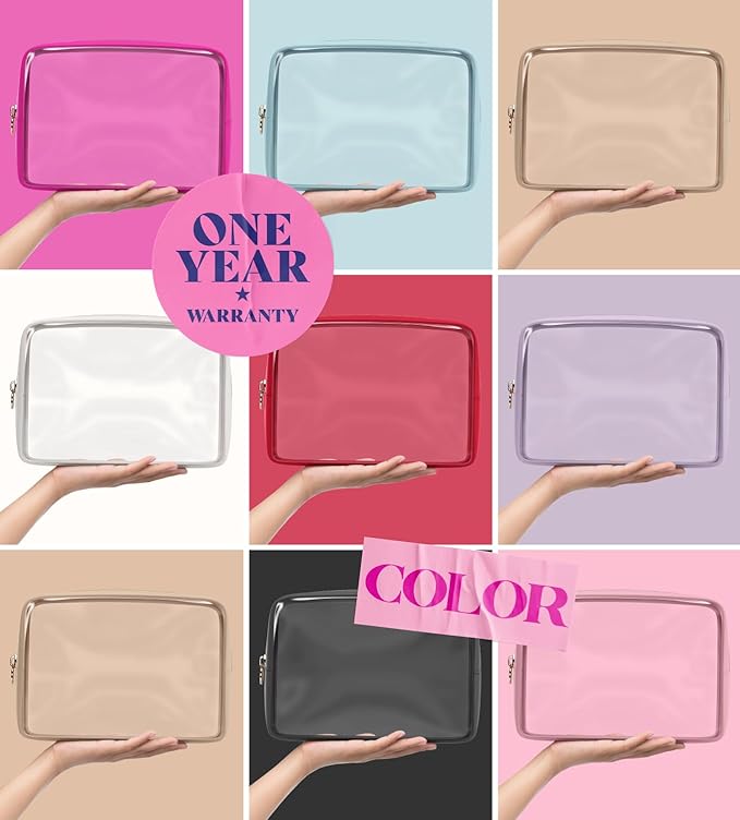 Clear Makeup Bag Zipper Pouch, Transparent Cosmetic Case Organizer, TSA Approved Travel Toiletry Case, Travel Accessories Essentials Makeup Tote for Women, Large Cute Make up Bag for Purse - Lilac