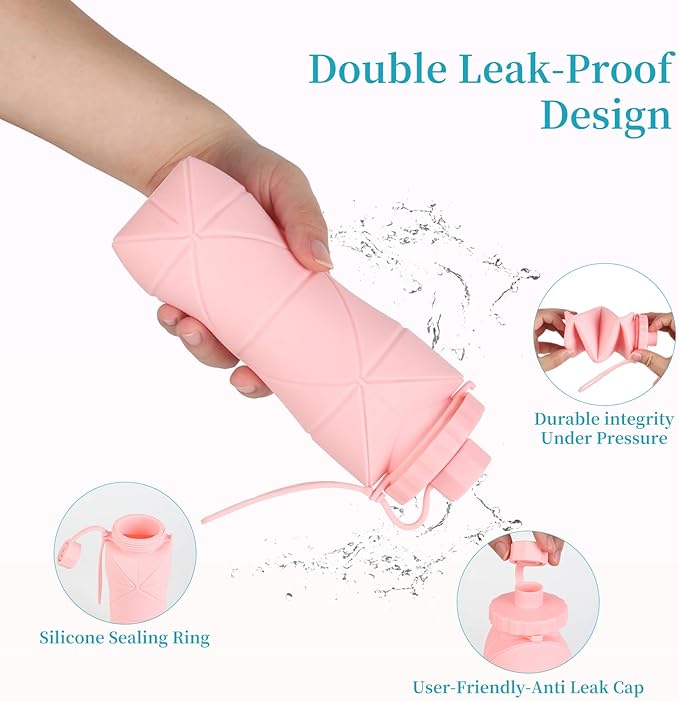 Silicone Collapsible Water Bottles,Lightweight Reusable Leakproof For Traveling Camping Hiking Cycling Sports Outdoor,Foldable Portable Travel Water Bottle 600ML Dark Grey 1Pack.