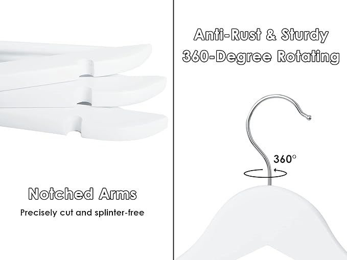 StorageWorks Wooden Hangers, Wood Coat Hanger for Coats, Shirts, Jackets, Pants, Suits, White Color, 20 Pack