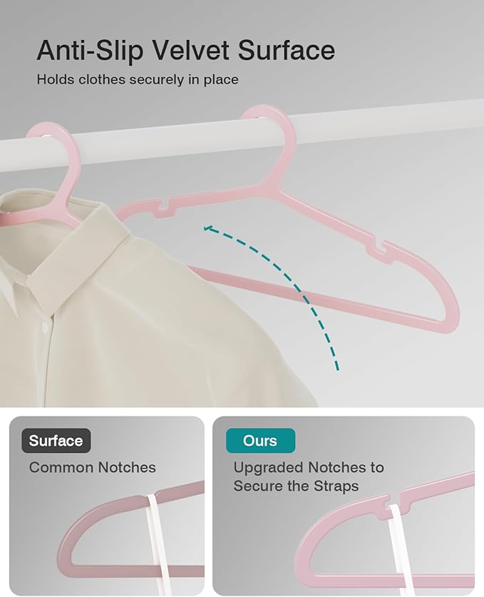 80 Pack Clothes Hangers, Non Slip Plastic Coat Hangers, Space Saving, Heavy Duty, Hanging Dry Wet Clothes, 16.4" x 8.3", Light Pink, UAPY0580P
