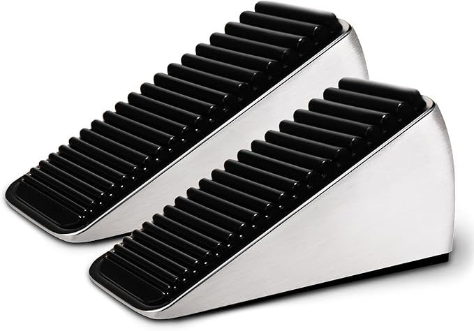 2Pc Strongest Large Door Stop - Heavy Duty Tall Door Stop Wedge Door Stoppers for Bottom of Door, Tall up to 2.6In Doorstop Zinc Alloy and Silicone Made Suits Any Heavy Door Any Smooth Floor