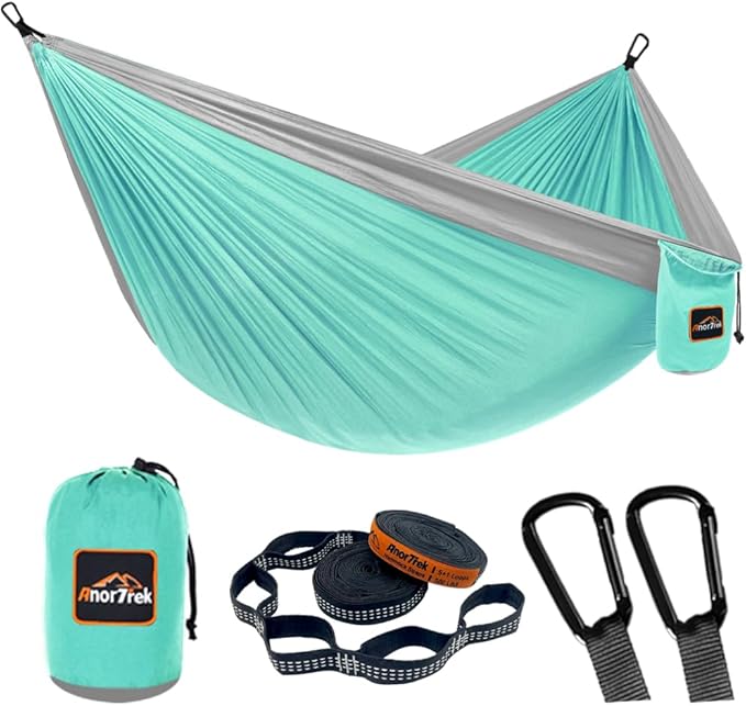 Camping Hammock, Super Lightweight Portable Parachute Hammock with Two Tree Straps Single or Double Nylon Travel Tree Hammocks for Camping Backpacking Hiking