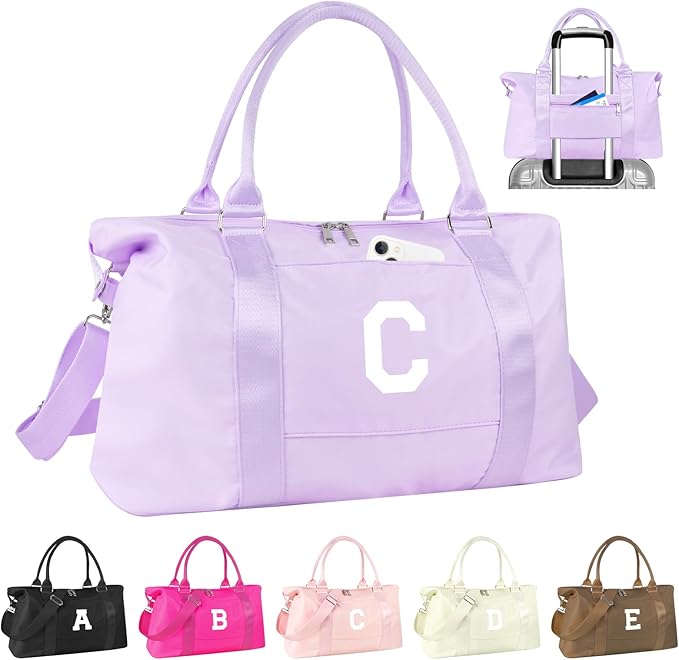 Daughter Niece Gifts for Teen Girl Kids, Initial Travel Duffel Bag Sports Gym Bag Personalized Gifts Weekender Bag，Monogram Overnight Bag Cute Dance Bag Birthday Bridesmaid Gifts for Women(Purple, C)