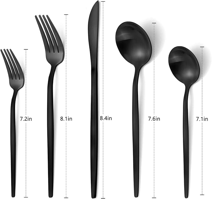 Matte Black Silverware Set, VANVRO 60-Piece Stainless Steel Flatware Set, Satin Finish tableware Cutlery Set, Service for 12, Home and Restaurant, Dishwasher Safe
