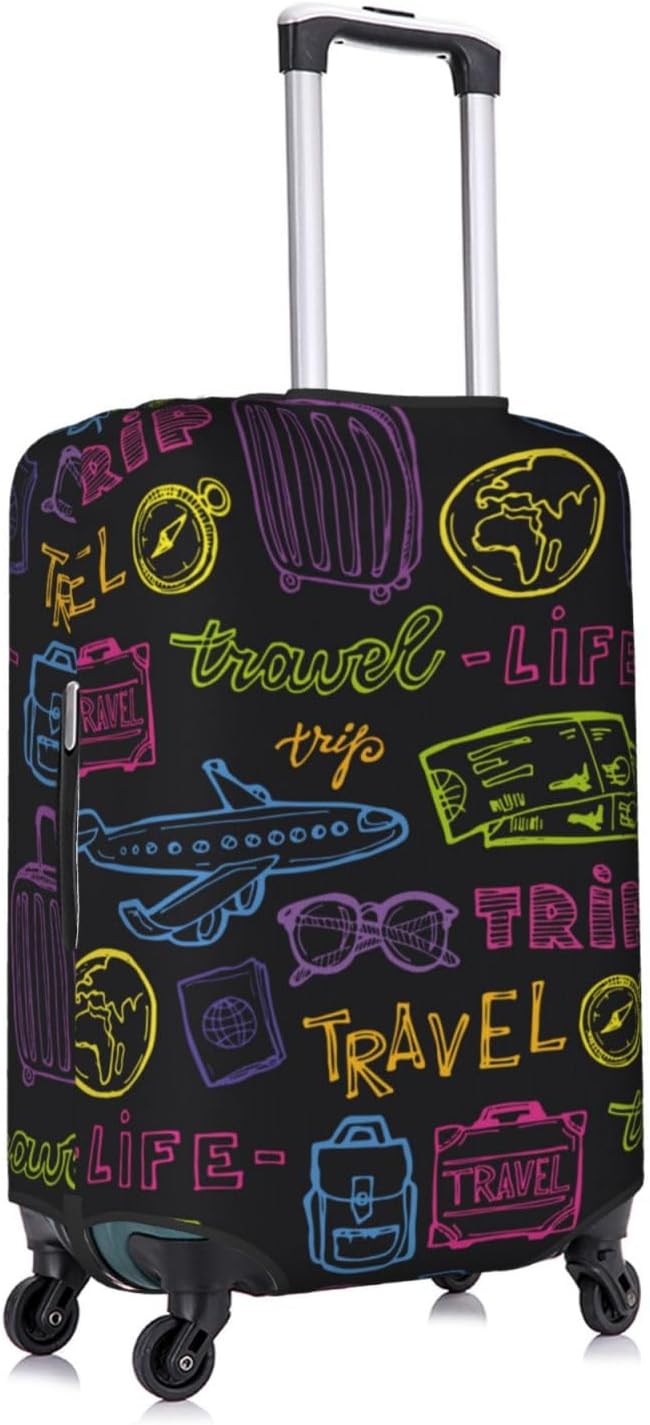 Trip Colored Graffiti Travel-Life Style Luggage Cover Washable Suitcase Protector, Luggage Tag Travel Birthday Gifts For Men Women (L 26-28 Inch Luggage)