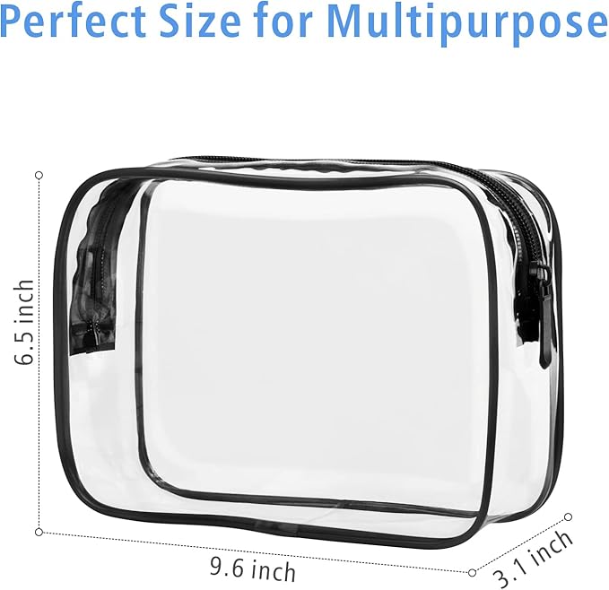 PACKISM Clear Makeup Bags - 2 Pack Quart Size Travel Bag TSA Approved Travel for Toiletries, Cosmetic Bags Carry on Clear Toiletry, Black Large