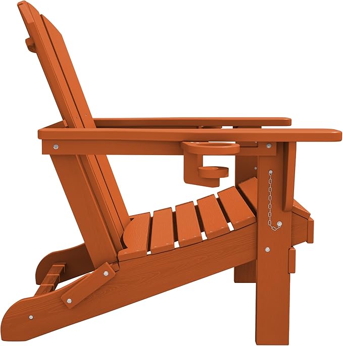 SERWALL Adirondack Chair with Cup Holders - Composite Adirondack Chairs Set of 6 HDPE Outdoor Chairs All Weather Use- Orange