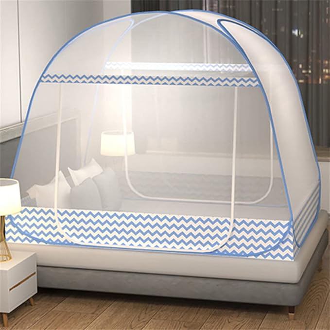CdyBox Folding Mosquito Net Tent Canopy Curtains for Beds Home Bedroom Decor (Blue, 1.2X2.0m)