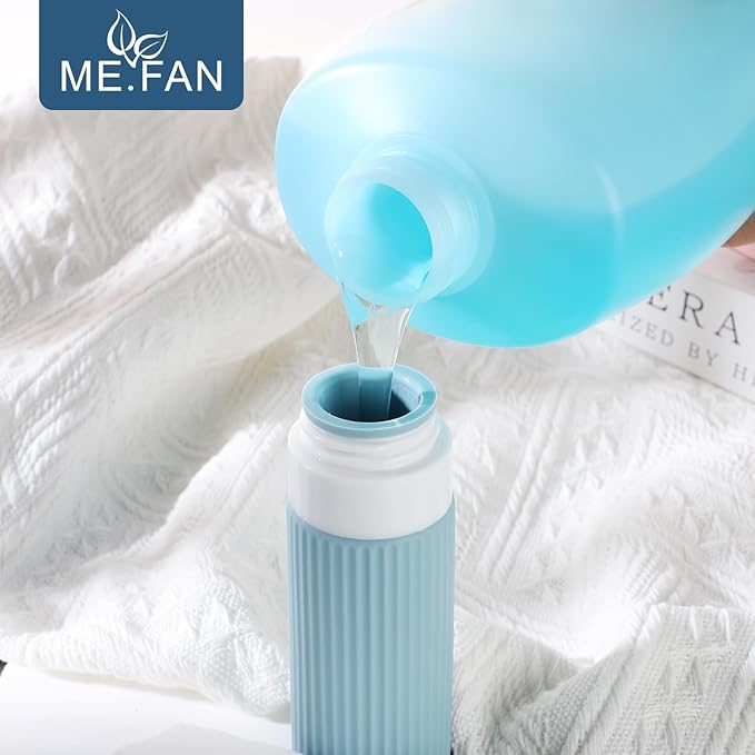 ME.FAN Travel Bottles for Toiletries, TSA Approved 3oz Silicone Journey Size Containers, Portable Split Bottle for Conditioner, Shampoo, Lotion- 4 Pack Purple