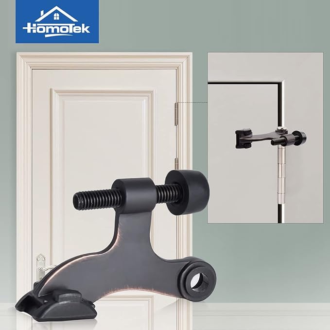 HOMOTEK 4 Pack Hinge Pin Oil Rubbed Bronze Door Stopper,Adjustable Deluxe Heavy Duty Door Stopper 2-1/2"x1-3/4”,with Black Rubber Bumper Tips
