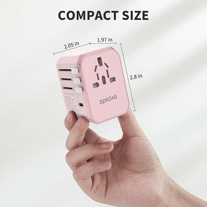 EPICKA Universal Travel Adapter, International Power Plug Adapter with 3 USB-C and 2 USB-A Ports, All-in-One Worldwide Wall Charger for USA EU UK AUS (TA-105C, Pink)