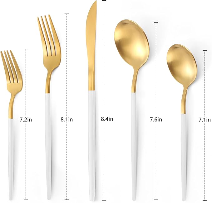 Matte White Gold Silverware Set, 20-Piece Stainless Steel Flatware Set, Satin Finish tableware Cutlery Set, Service for 4, Home and Restaurant, Dishwasher Safe