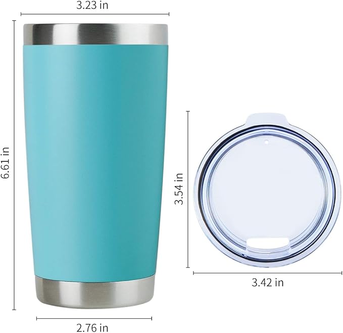 DOMICARE 20oz Stainless Steel Tumbler Bulk with Lid, Double Wall Vacuum Insulated Travel Mug, Powder Coated Coffee Cup. Light Blue, 8 Pack