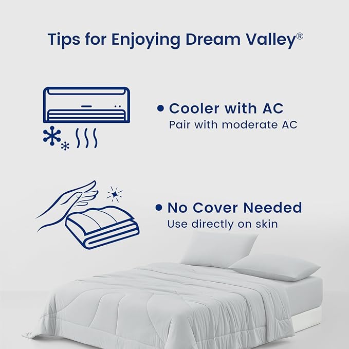 Dream Valley® Outlast® Deepsleep Cooling Comforter, Full/Queen Size, NASA-Grade Space Technology Cooling Blanket for Hot Sleepers Night Sweats, Q-Max > 0.45 Aerocool™ Breathable, Light Grey, 90"x90"