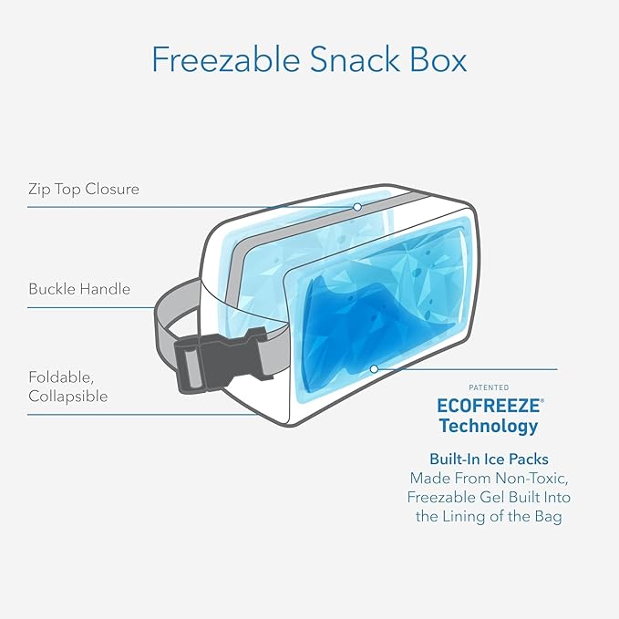 PackIt® Freezable Snack Box, Blue Sky, Built with ECOFREEZE® Technology, Collapsible, Reusable, Zip Closure with Buckle Handle, Designed For Work Snacks, Fresh Snacks On the Go, Adults, and All Ages