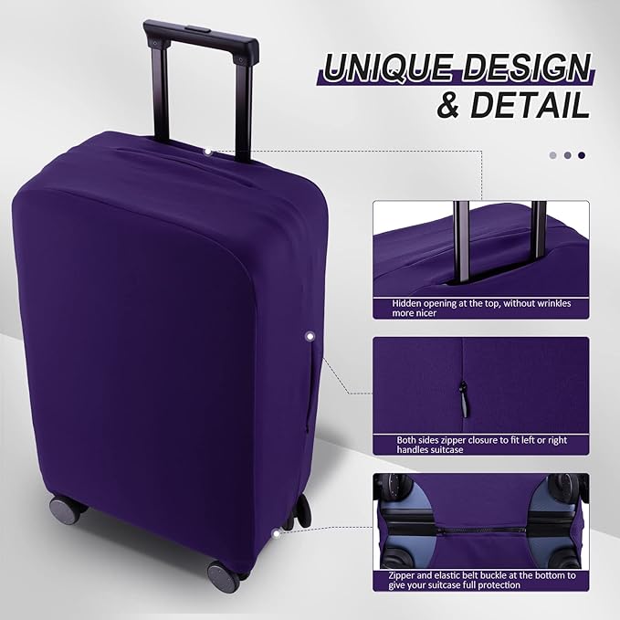 Travel Luggage Cover Suitcase Protector Scratch-Resistant Fit 19-31 Inch Suitcase, Not Included Suitcase (Purple, 2XL(30-31 inch))