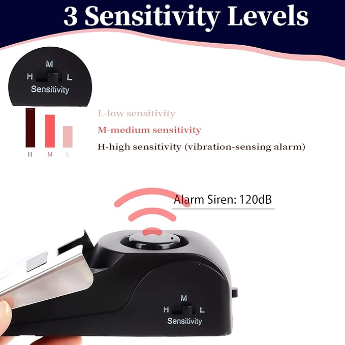 Door Stop Alarm, Door Stopper with 120DB Security Alarm, Floor Wedge Doorstop for Travel Apartment Home House (Pack of 4)