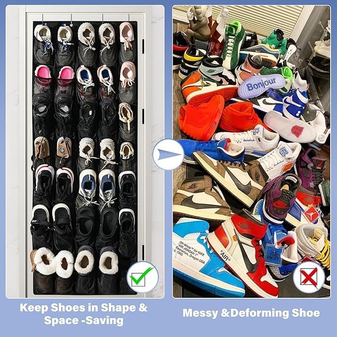 Over the Door Shoe Organizer, 24 Large Breathable Mesh Pockets, Hanging Storage Holder, Hanging Shoe Organizer(White)