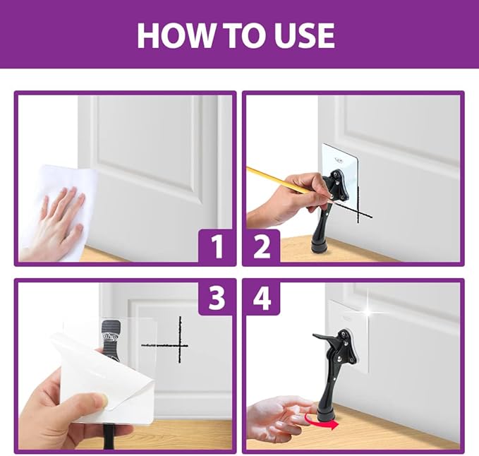 Door Stopper with Adhesive Bracket Stickers, No Drilling or Tools Needed, Available for All Doors, Door Holder, Heavy Door Stop, KickDown Door Stoppers, Bottom of Door by HASHI (Black/Bracket)